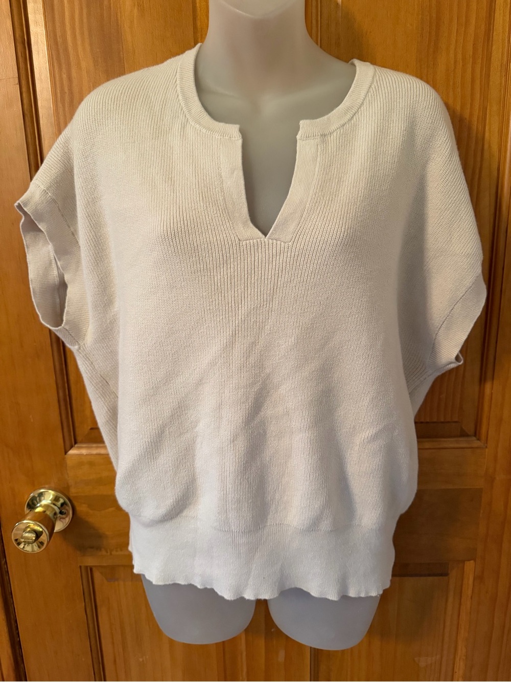 LOFT Cream Split-Neck Knit Top